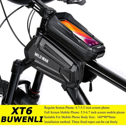 WILD MAN Rainproof Bike Bag Hard Shell Bicycle Phone Holder Case Touch Screen Cycling Bag 6.7 Inch Phone Case Mtb Accessories