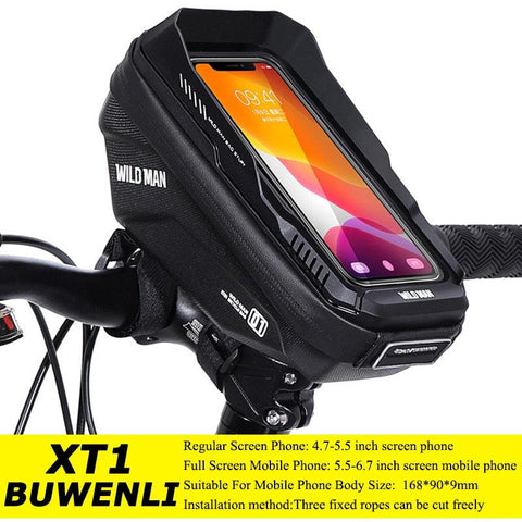 WILD MAN Rainproof Bike Bag Hard Shell Bicycle Phone Holder Case Touch Screen Cycling Bag 6.7 Inch Phone Case Mtb Accessories