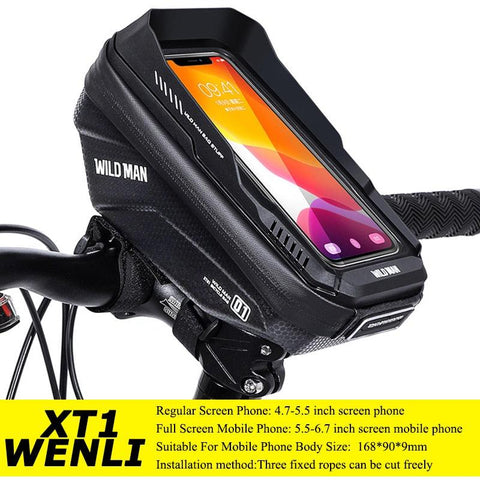 WILD MAN Rainproof Bike Bag Hard Shell Bicycle Phone Holder Case Touch Screen Cycling Bag 6.7 Inch Phone Case Mtb Accessories